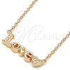 Sterling Silver Pendant Necklace, Love and Heart Design, with White Cubic Zirconia, Polished, Rose Gold Finish, 04.336.0004.1.16 (02 MM Thickness, 16 Inches Length)