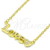 Sterling Silver Pendant Necklace, Love and Heart Design, with White Cubic Zirconia, Polished, Golden Finish, 04.336.0004.2.16 (02 MM Thickness, 16 Inches Length)