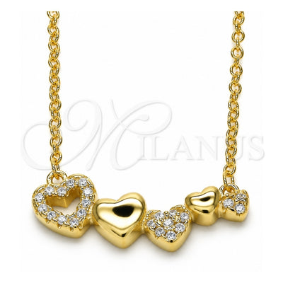 Sterling Silver Pendant Necklace, Heart Design, with White Cubic Zirconia, Polished, Golden Finish, 04.336.0053.2.16 (02 MM Thickness, 16 Inches Length)
