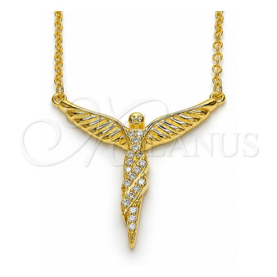 Sterling Silver Pendant Necklace, Angel Design, with White Micro Pave, Polished, Golden Finish, 04.336.0009.2.16 (01 MM Thickness, 16 Inches Length)