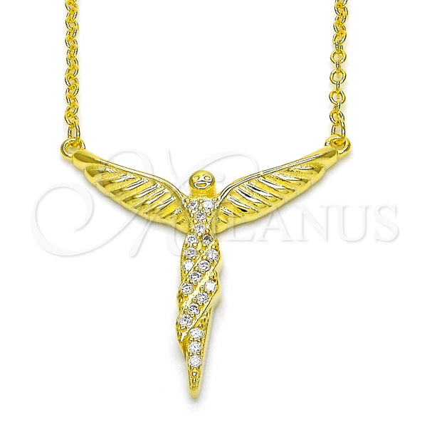 Sterling Silver Necklace — Pendant Necklace Angel Design with White Micro Pave — main product view — SKU 125719 | Plata 925 collar — Pendant Necklace Angel diseño with blanco Micro Pave — SKU 125719