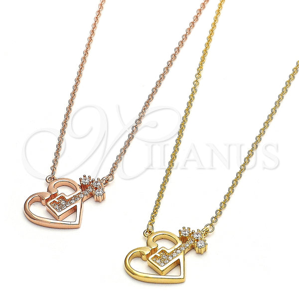 Sterling Silver Necklace — Pendant Necklace Heart and key Design with White — alternate product view — SKU 125720 | Plata 925 collar — Pendant Necklace corazón and key diseño with blanco — SKU 125720