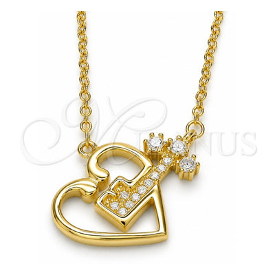 Sterling Silver Pendant Necklace, with White Cubic Zirconia and White Crystal, Polished, Golden Finish, 04.336.0063.2.16 (02 MM Thickness, 16 Inches Length)