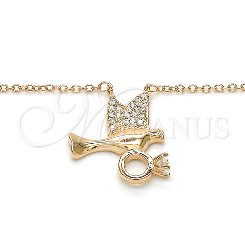 Sterling Silver Pendant Necklace, Bird Design, with White Cubic Zirconia, Polished, Rose Gold Finish, 04.336.0028.1.16 (02 MM Thickness, 16 Inches Length)