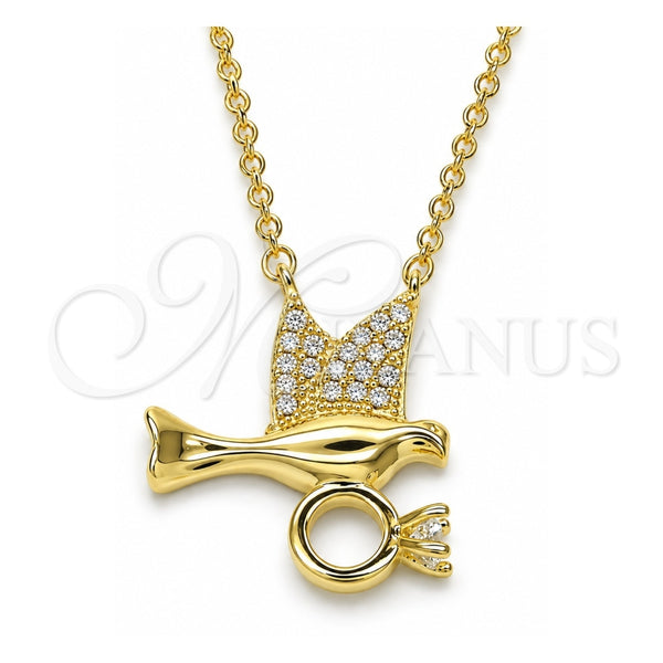 Sterling Silver Pendant Necklace, Bird Design, with White Cubic Zirconia, Polished, Golden Finish, 04.336.0028.2.16 (02 MM Thickness, 16 Inches Length)