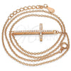 Sterling Silver Pendant Necklace, Cross Design, with White Cubic Zirconia, Polished, Rose Gold Finish, 04.336.0054.1.16 (01 MM Thickness, 16 Inches Length)