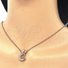 Sterling Silver Pendant Necklace, Moon Design, with White Cubic Zirconia, Polished, Rose Gold Finish, 04.336.0019.1.16 (02 MM Thickness, 16 Inches Length)