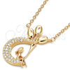 Sterling Silver Pendant Necklace, Moon Design, with White Cubic Zirconia, Polished, Rose Gold Finish, 04.336.0019.1.16 (02 MM Thickness, 16 Inches Length)