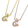 Sterling Silver Pendant Necklace, Moon Design, with White Cubic Zirconia, Polished, Rose Gold Finish, 04.336.0019.1.16 (02 MM Thickness, 16 Inches Length)