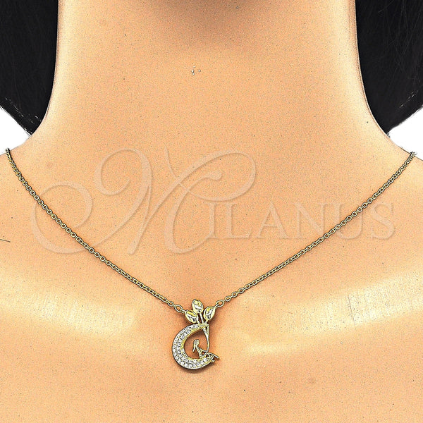 Sterling Silver Necklace — Pendant Necklace Moon Design with White Cubic Zirconia — alternate product view — SKU 125727 | Plata 925 collar — Pendant Necklace Moon diseño with blanco Cubic Zirconia — SKU 125727