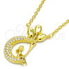 Sterling Silver Pendant Necklace, Moon Design, with White Cubic Zirconia, Polished, Golden Finish, 04.336.0019.2.16 (02 MM Thickness, 16 Inches Length)