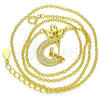Sterling Silver Pendant Necklace, Moon Design, with White Cubic Zirconia, Polished, Golden Finish, 04.336.0019.2.16 (02 MM Thickness, 16 Inches Length)