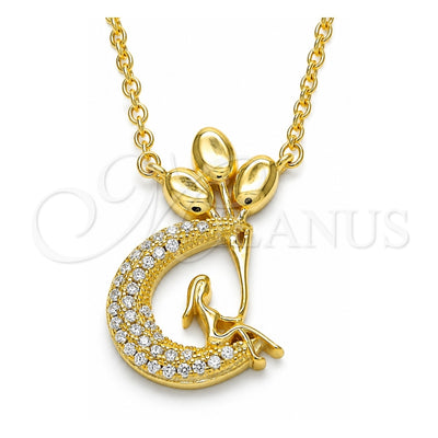 Sterling Silver Pendant Necklace, Moon Design, with White Cubic Zirconia, Polished, Golden Finish, 04.336.0019.2.16 (02 MM Thickness, 16 Inches Length)