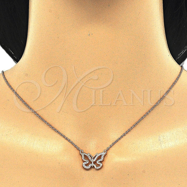 Sterling Silver Necklace — Pendant Necklace Butterfly Design with White Cubic Zirconia — alternate product view — SKU 125728 | Plata 925 collar — Pendant Necklace Butterfly diseño with blanco Cubic Zirconia — SKU 125728