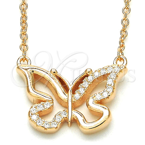 Sterling Silver Pendant Necklace, Butterfly Design, with White Cubic Zirconia, Polished, Rose Gold Finish, 04.336.0046.1.16 (01 MM Thickness, 16 Inches Length)