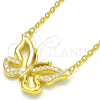Sterling Silver Pendant Necklace, Butterfly Design, with White Cubic Zirconia, Polished, Golden Finish, 04.336.0046.2.16 (01 MM Thickness, 16 Inches Length)