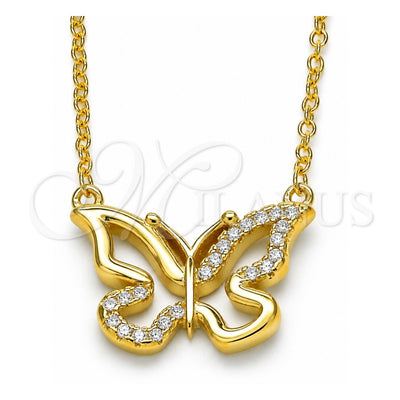 Sterling Silver Pendant Necklace, Butterfly Design, with White Cubic Zirconia, Polished, Golden Finish, 04.336.0046.2.16 (01 MM Thickness, 16 Inches Length)