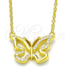 Sterling Silver Pendant Necklace, Butterfly Design, with White Cubic Zirconia, Polished, Golden Finish, 04.336.0046.2.16 (01 MM Thickness, 16 Inches Length)
