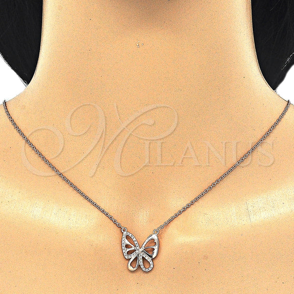 Sterling Silver Necklace — Pendant Necklace Butterfly Design with White Cubic Zirconia — alternate product view — SKU 125730 | Plata 925 collar — Pendant Necklace Butterfly diseño with blanco Cubic Zirconia — SKU 125730