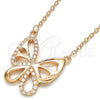 Sterling Silver Pendant Necklace, Butterfly Design, with White Cubic Zirconia, Polished, Rose Gold Finish, 04.336.0044.1.16 (01 MM Thickness, 16 Inches Length)