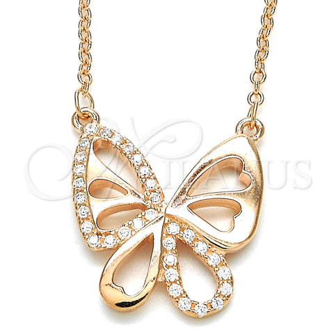 Sterling Silver Pendant Necklace, Butterfly Design, with White Cubic Zirconia, Polished, Rose Gold Finish, 04.336.0044.1.16 (01 MM Thickness, 16 Inches Length)