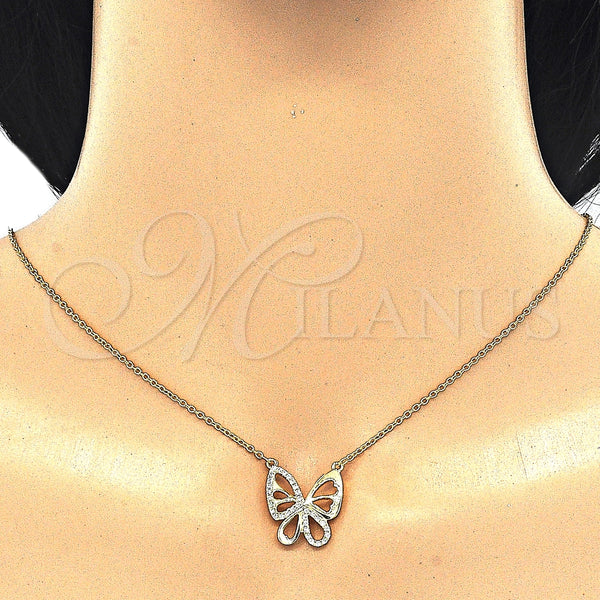 Sterling Silver Necklace — Pendant Necklace Butterfly Design with White Cubic Zirconia — alternate product view — SKU 125731 | Plata 925 collar — Pendant Necklace Butterfly diseño with blanco Cubic Zirconia — SKU 125731