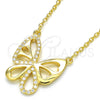 Sterling Silver Pendant Necklace, Butterfly Design, with White Cubic Zirconia, Polished, Golden Finish, 04.336.0044.2.16 (01 MM Thickness, 16 Inches Length)