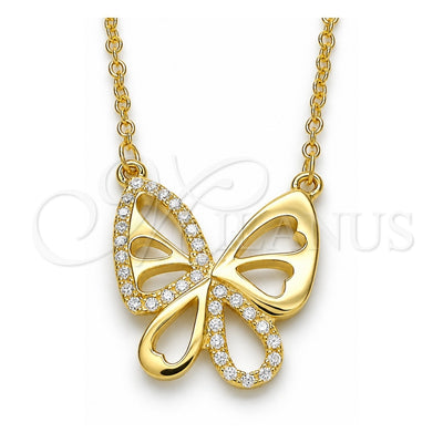 Sterling Silver Pendant Necklace, Butterfly Design, with White Cubic Zirconia, Polished, Golden Finish, 04.336.0044.2.16 (01 MM Thickness, 16 Inches Length)