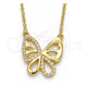 Sterling Silver Pendant Necklace, Butterfly Design, with White Cubic Zirconia, Polished, Golden Finish, 04.336.0044.2.16 (01 MM Thickness, 16 Inches Length)