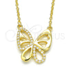 Sterling Silver Pendant Necklace, Butterfly Design, with White Cubic Zirconia, Polished, Golden Finish, 04.336.0044.2.16 (01 MM Thickness, 16 Inches Length)