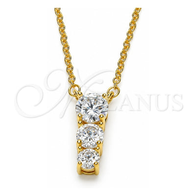 Sterling Silver Pendant Necklace, with White Cubic Zirconia, Polished, Golden Finish, 04.336.0058.2.16 (02 MM Thickness, 16 Inches Length)
