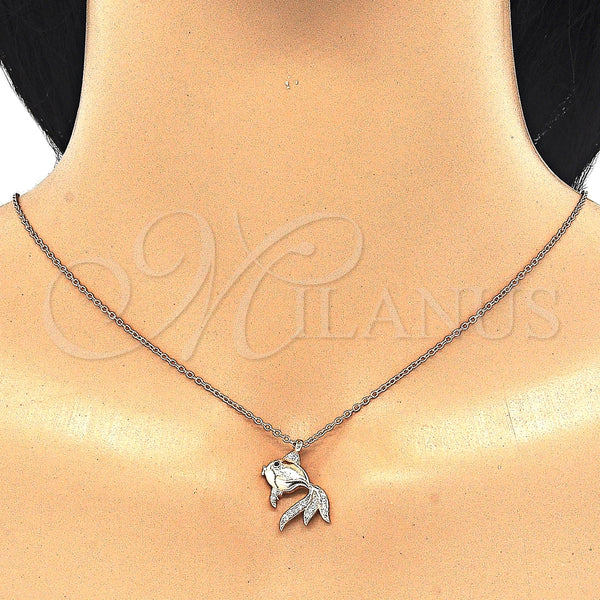 Sterling Silver Necklace — Pendant Necklace Fish Design with White and Black — alternate product view — SKU 125738 | Plata 925 collar — Pendant Necklace Fish diseño with blanco and negro — SKU 125738