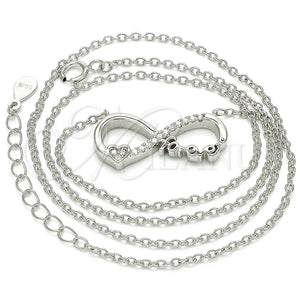Sterling Silver Necklace — Pendant Necklace Infinite and Heart Design with White — main product view — SKU 125740 | Plata 925 collar — Pendant Necklace Infinite and corazón diseño with blanco — SKU 125740