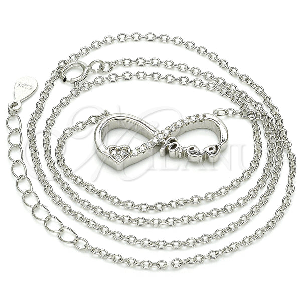 Sterling Silver Pendant Necklace, Infinite and Heart Design, with White Cubic Zirconia, Polished, Rhodium Finish, 04.336.0077.16 (02 MM Thickness, 16 Inches Length)
