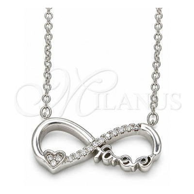 Sterling Silver Pendant Necklace, Infinite and Heart Design, with White Cubic Zirconia, Polished, Rhodium Finish, 04.336.0077.16 (02 MM Thickness, 16 Inches Length)