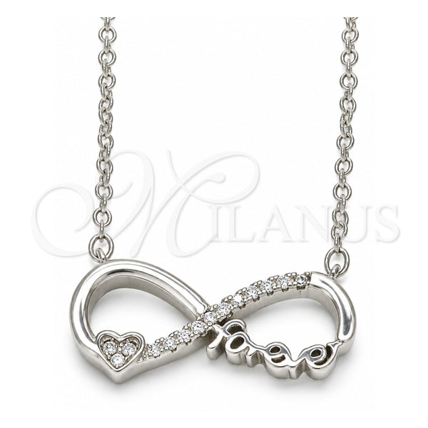 Sterling Silver Pendant Necklace, Infinite and Heart Design, with White Cubic Zirconia, Polished, Rhodium Finish, 04.336.0077.16 (02 MM Thickness, 16 Inches Length)