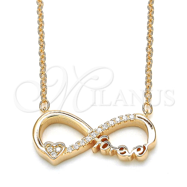 Sterling Silver Necklace — Pendant Necklace Infinite and Heart Design with White — main product view — SKU 125741 | Plata 925 collar — Pendant Necklace Infinite and corazón diseño with blanco — SKU 125741