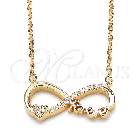 Sterling Silver Pendant Necklace, Infinite and Heart Design, with White Cubic Zirconia, Polished, Rose Gold Finish, 04.336.0077.1.16 (02 MM Thickness, 16 Inches Length)
