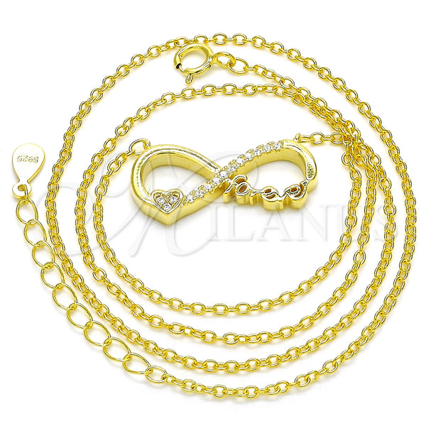 Sterling Silver Necklace — Pendant Necklace Infinite and Heart Design with White — main product view — SKU 125742 | Plata 925 collar — Pendant Necklace Infinite and corazón diseño with blanco — SKU 125742