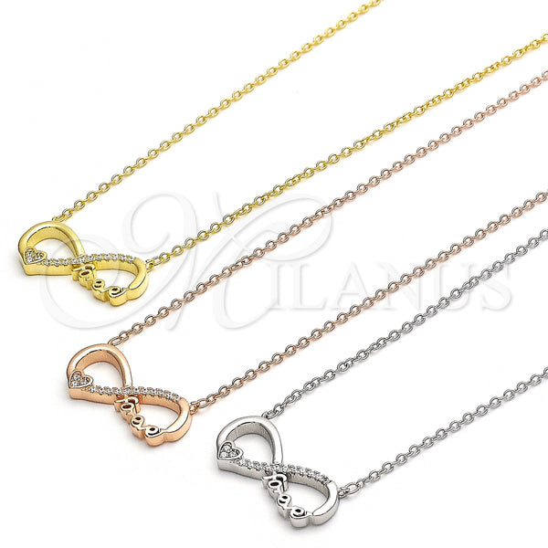 Sterling Silver Necklace — Pendant Necklace Infinite and Heart Design with White — alternate product view — SKU 125742 | Plata 925 collar — Pendant Necklace Infinite and corazón diseño with blanco — SKU 125742