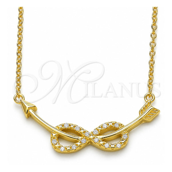 Sterling Silver Pendant Necklace, Infinite Design, with White Cubic Zirconia, Polished, Golden Finish, 04.336.0078.2.16 (01 MM Thickness, 16 Inches Length)