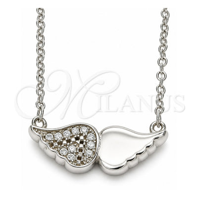 Sterling Silver Pendant Necklace, with White Cubic Zirconia, Polished, Rhodium Finish, 04.336.0080.16 (02 MM Thickness, 16 Inches Length)