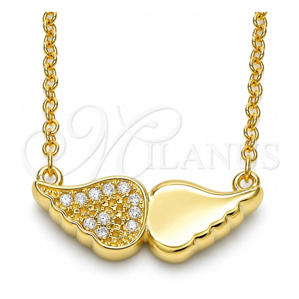 Sterling Silver Pendant Necklace, with White Cubic Zirconia, Polished, Golden Finish, 04.336.0080.2.16 (02 MM Thickness, 16 Inches Length)