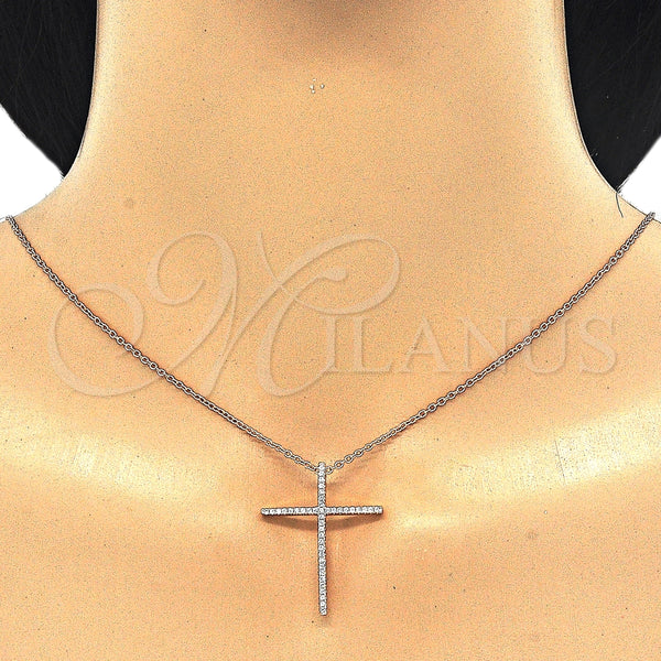Sterling Silver Necklace — Pendant Necklace Cross Design with White Cubic Zirconia — alternate product view — SKU 125753 | Plata 925 collar — Pendant Necklace cruz diseño with blanco Cubic Zirconia — SKU 125753