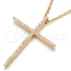 Sterling Silver Pendant Necklace, Cross Design, with White Cubic Zirconia, Polished, Rose Gold Finish, 04.336.0081.1.16 (01 MM Thickness, 16 Inches Length)