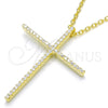 Sterling Silver Pendant Necklace, Cross Design, with White Cubic Zirconia, Polished, Golden Finish, 04.336.0081.2.16 (01 MM Thickness, 16 Inches Length)