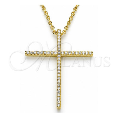 Sterling Silver Pendant Necklace, Cross Design, with White Cubic Zirconia, Polished, Golden Finish, 04.336.0081.2.16 (01 MM Thickness, 16 Inches Length)