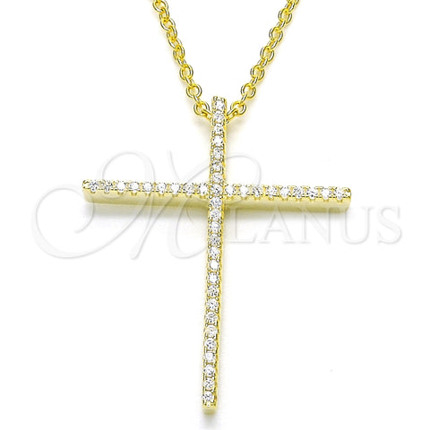 Sterling Silver Pendant Necklace, Cross Design, with White Cubic Zirconia, Polished, Golden Finish, 04.336.0081.2.16 (01 MM Thickness, 16 Inches Length)