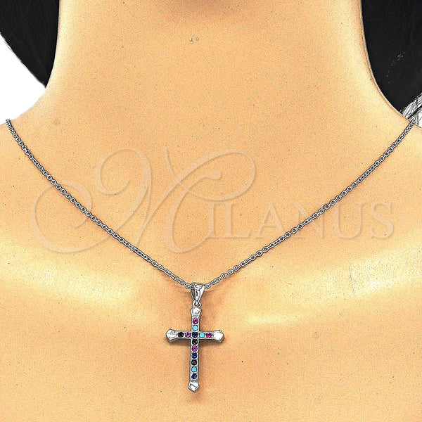 Sterling Silver Necklace — Pendant Necklace Cross Design with Multicolor Cubic Zirconia — alternate product view — SKU 125755 | Plata 925 collar — Pendant Necklace cruz diseño with Multicolor Cubic Zirconia — SKU 125755