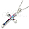 Sterling Silver Pendant Necklace, Cross Design, with Multicolor Cubic Zirconia, Polished, Rhodium Finish, 04.336.0082.16 (01 MM Thickness, 16 Inches Length)